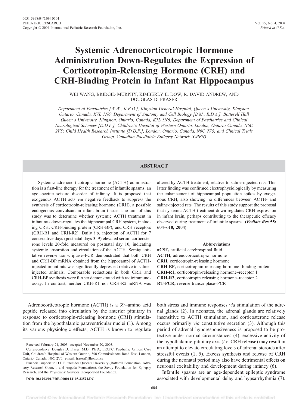 Systemic Adrenocorticotropic Hormone Administration