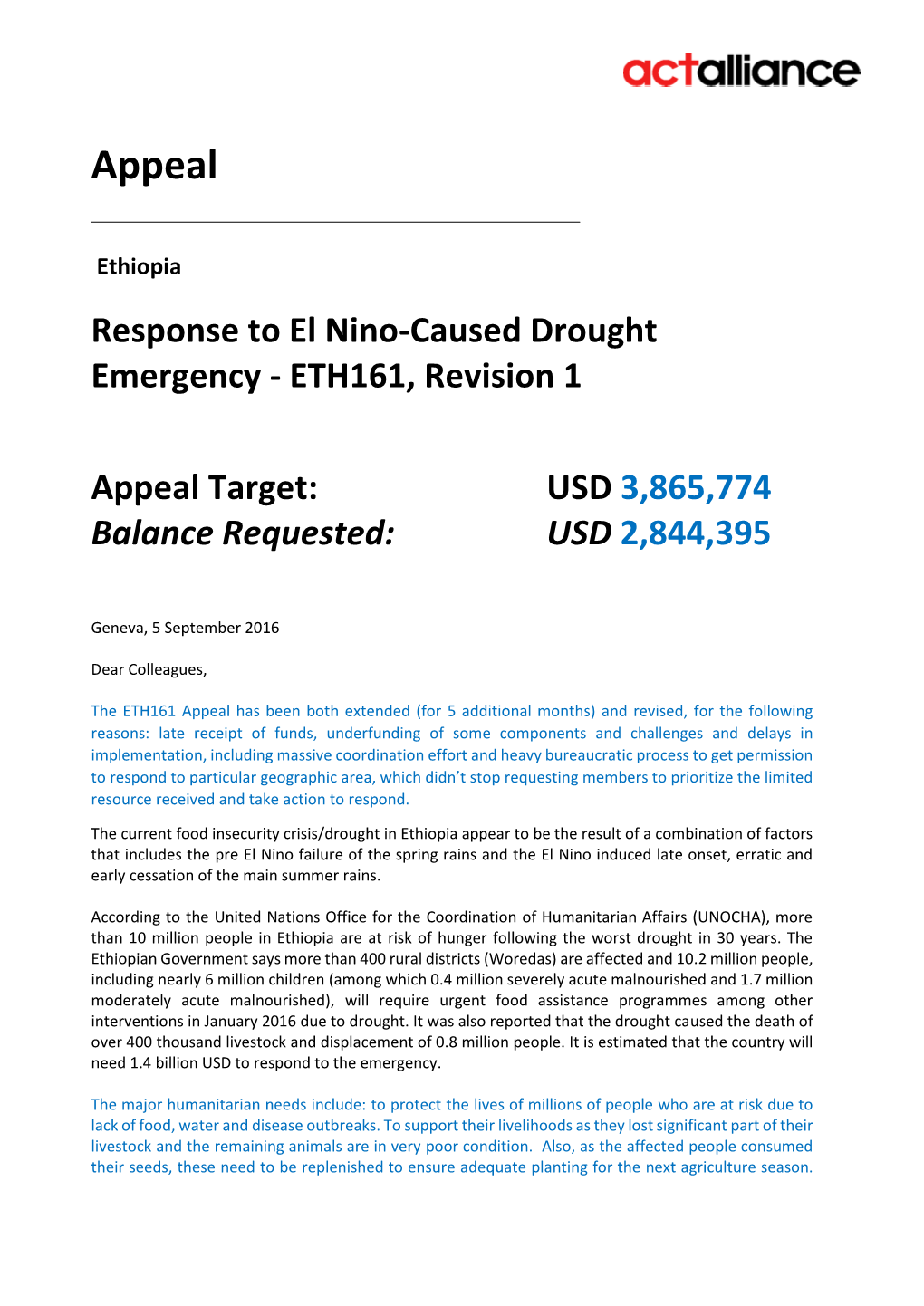 Appeals 5Th September 2016 Drought