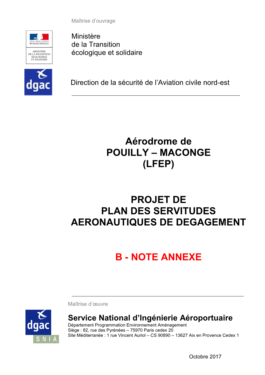 Aérodrome De POUILLY – MACONGE (LFEP) PROJET DE PLAN DES SERVITUDES AERONAUTIQUES DE DEGAGEMENT B