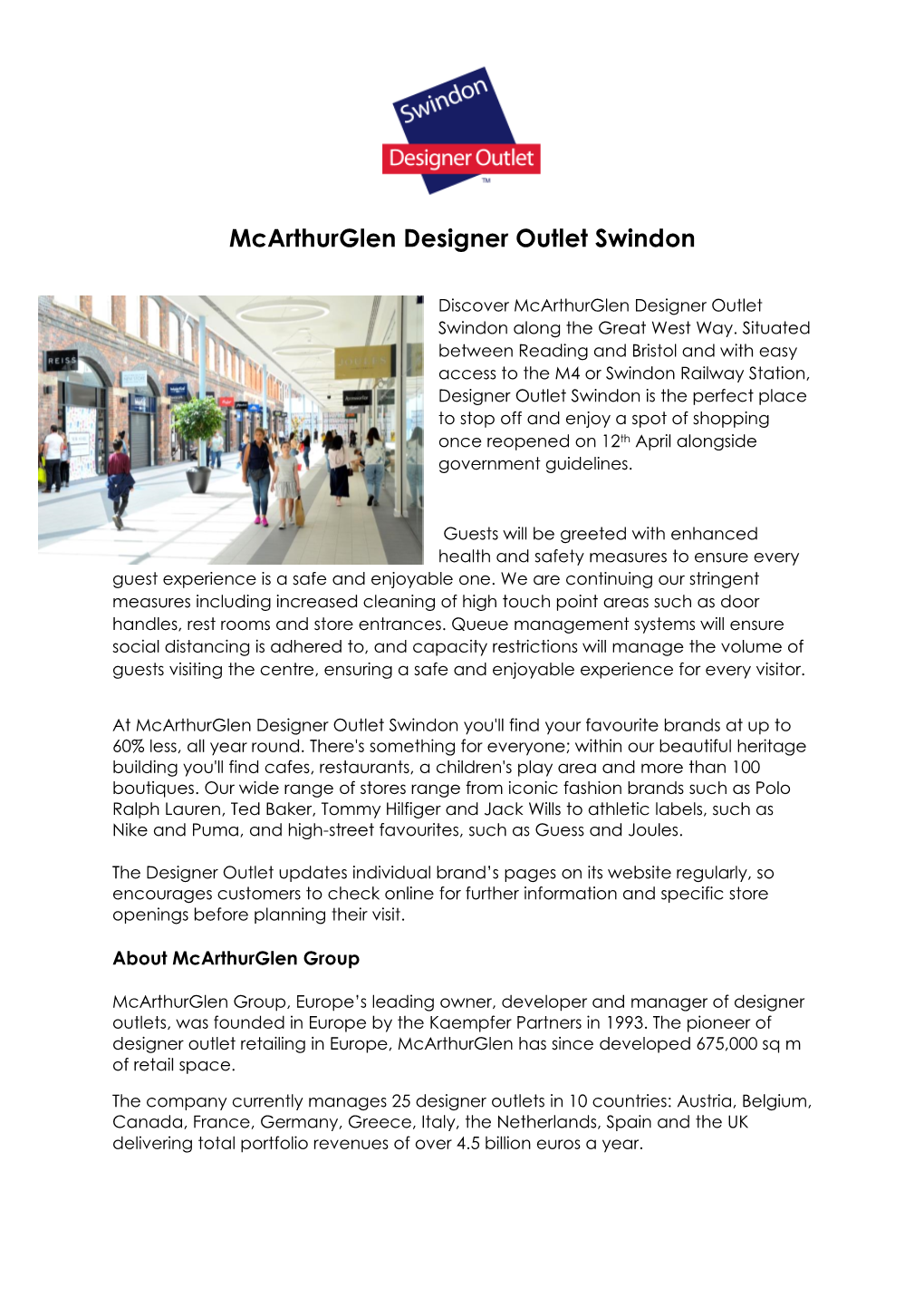 Mcarthurglen Designer Outlet Swindon Brand Release