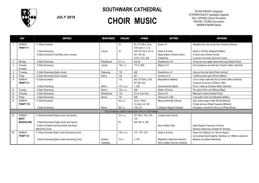 CHOIR MUSIC ANDREW NUNN (Dean)