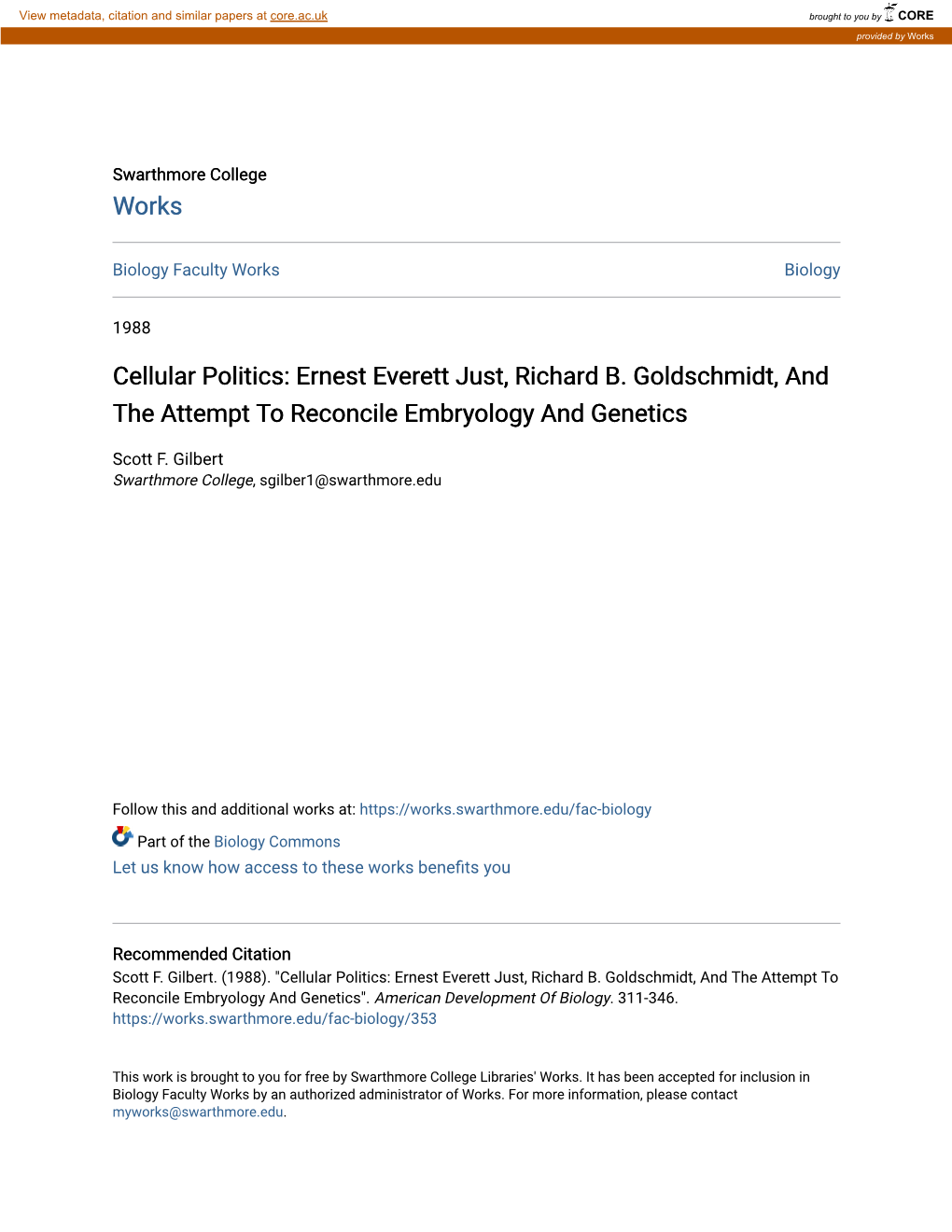 Cellular Politics: Ernest Everett Just, Richard B. Goldschmidt, and the Attempt to Reconcile Embryology and Genetics