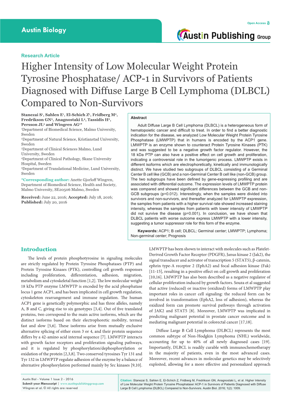 Higher Intensity of Low Molecular Weight Protein Tyrosine