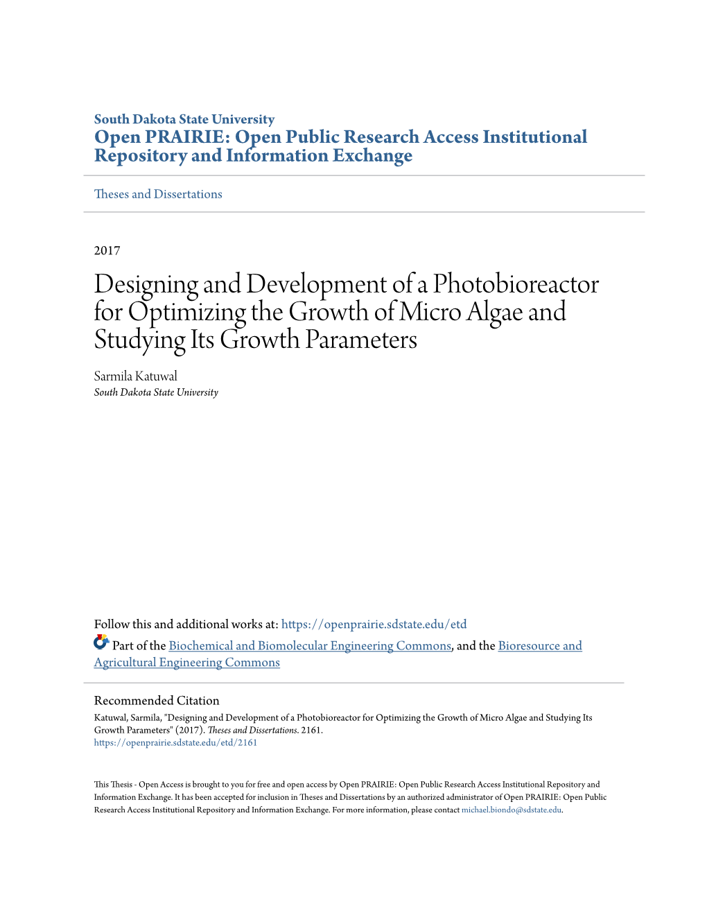 Designing and Development of a Photobioreactor for Optimizing The