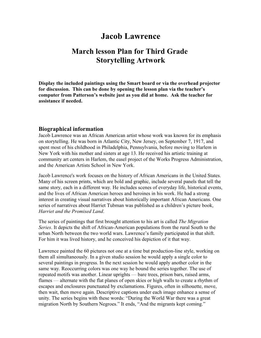 March Lesson Plan for Third Grade