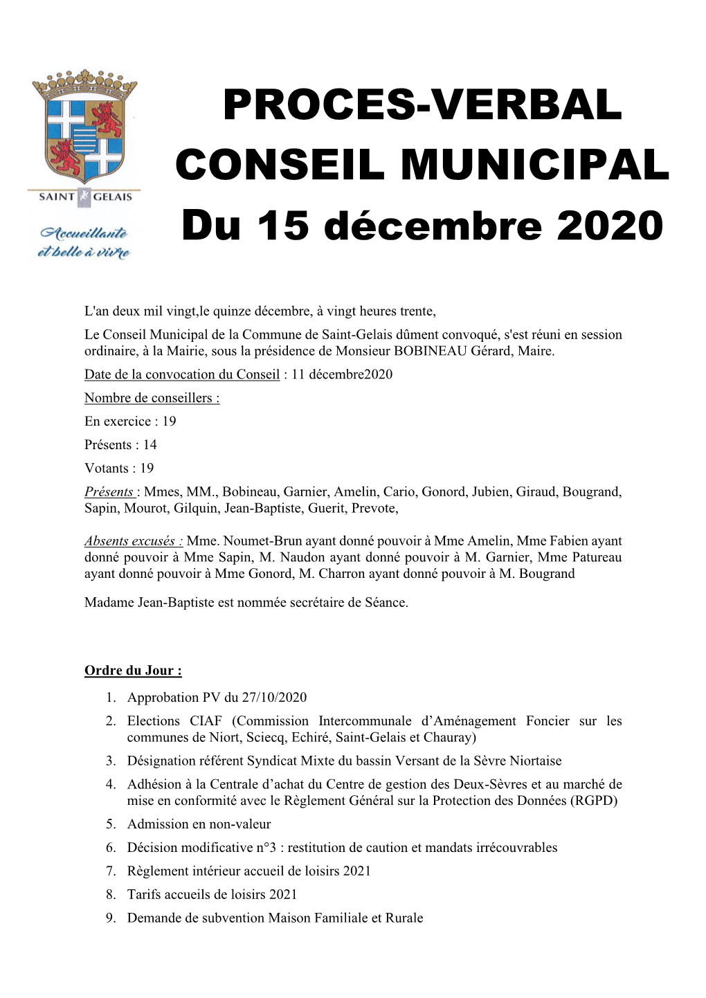 Proces-Verbal Conseil Municipal