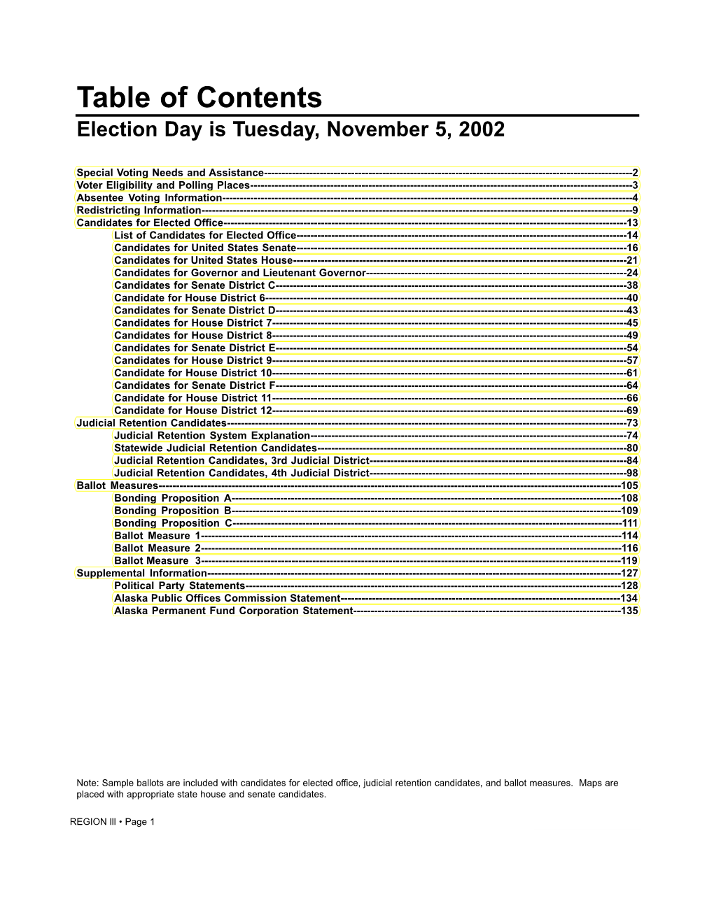 Table of Contents Election Day Is Tuesday, November 5, 2002