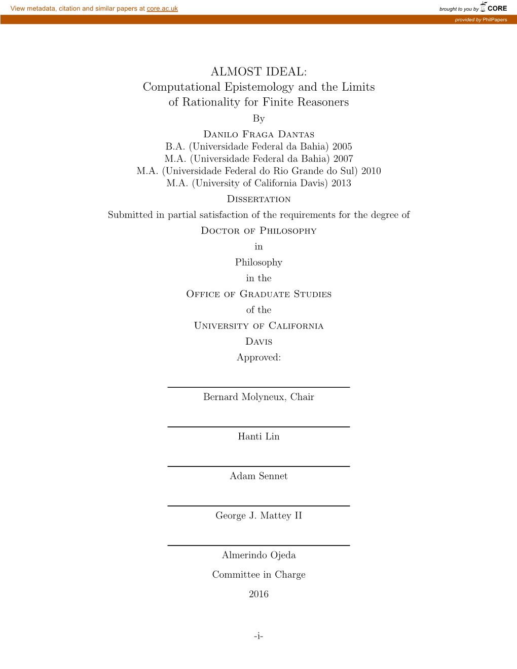 Computational Epistemology and the Limits of Rationality for Finite Reasoners by Danilo Fraga Dantas B.A