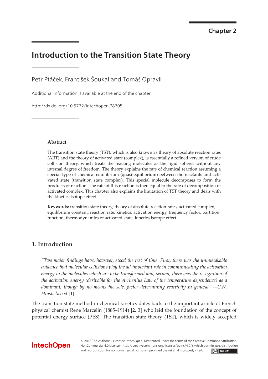 Introduction to the Transition State Theory 29