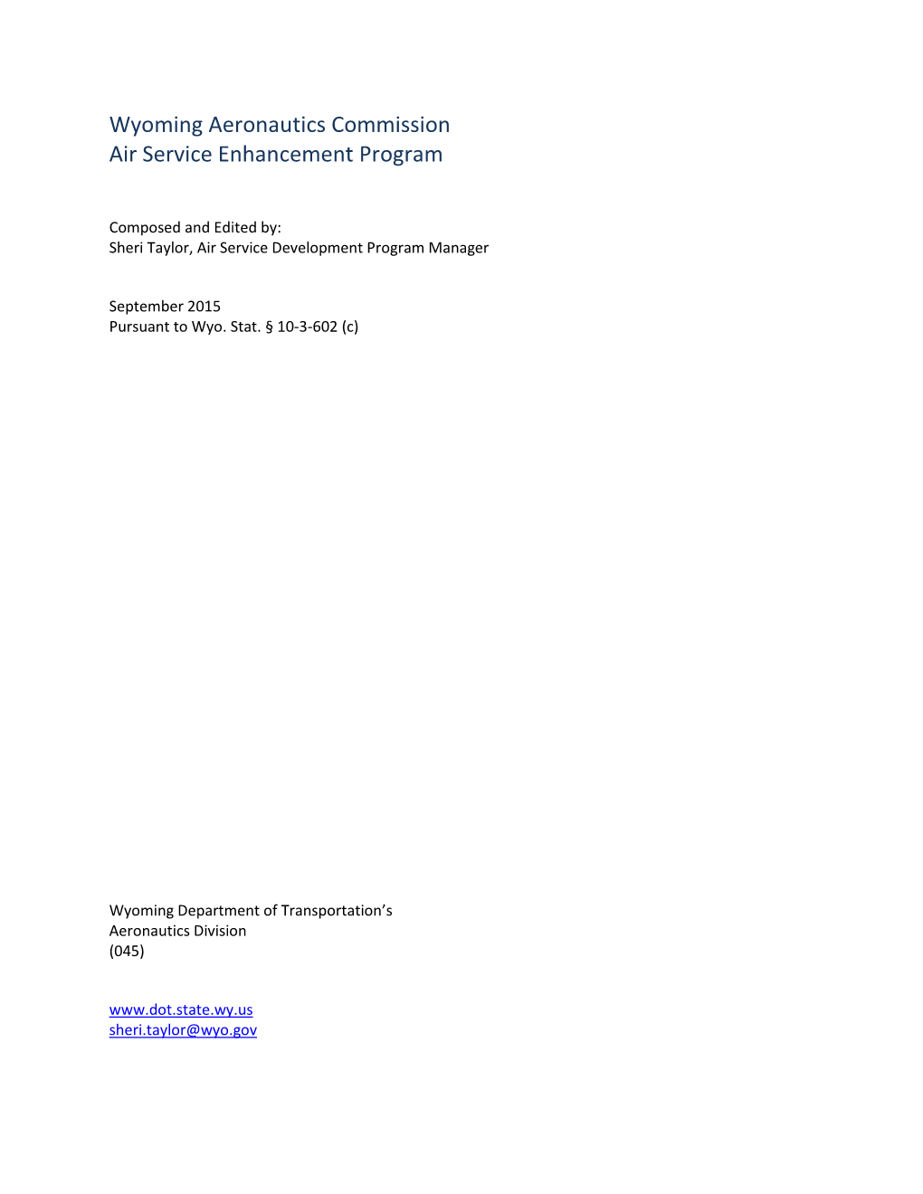 Wyoming Aeronautics Commission Air Service Enhancement Program