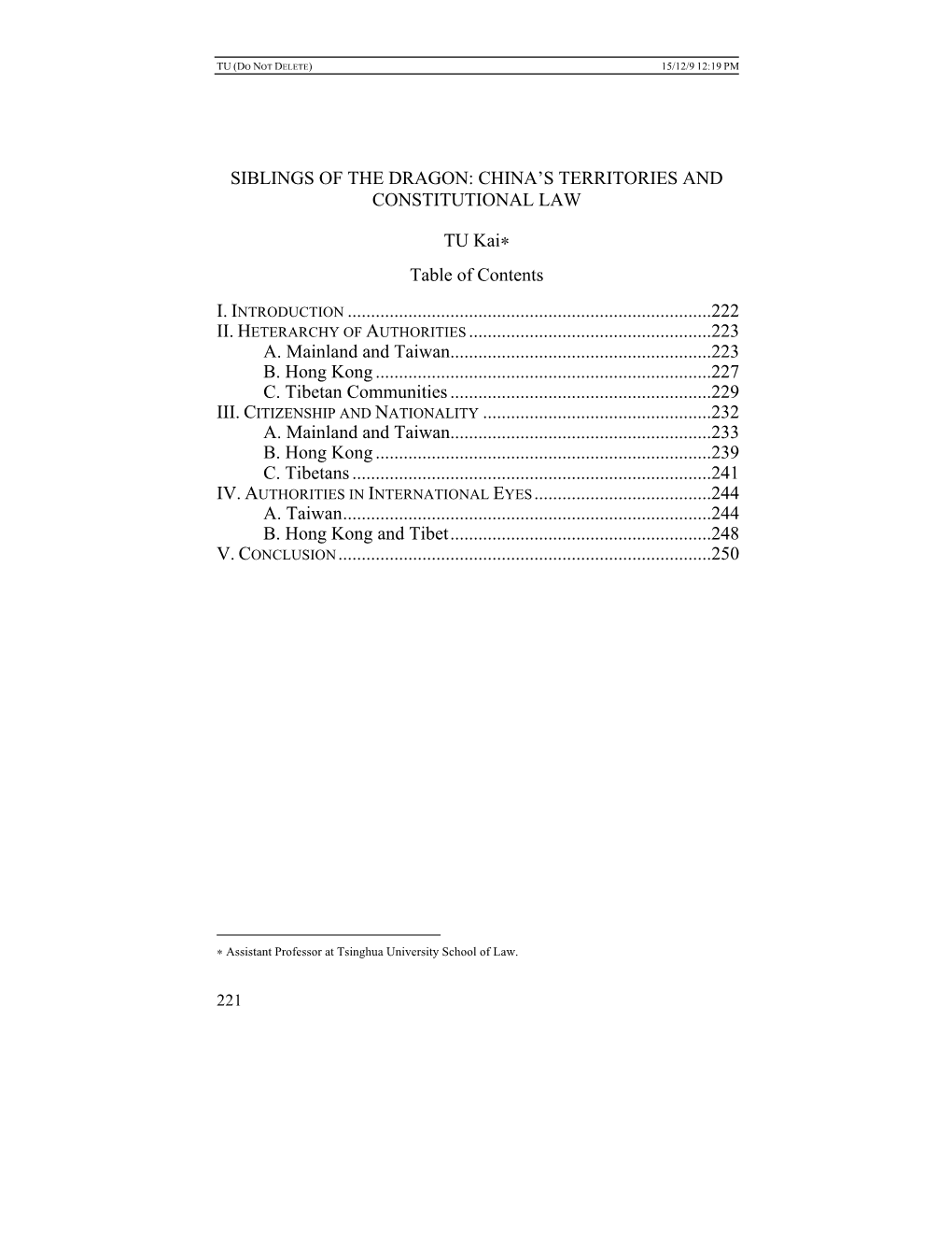 CHINA's TERRITORIES and CONSTITUTIONAL LAW TU Kai