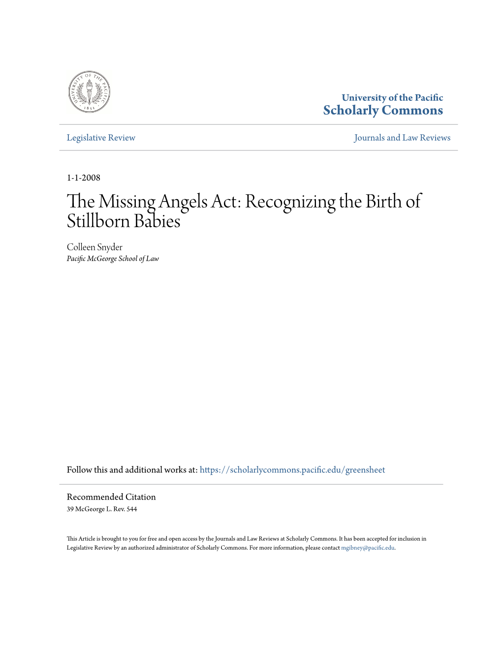 The Missing Angels Act: Recognizing the Birth of Stillborn Babies