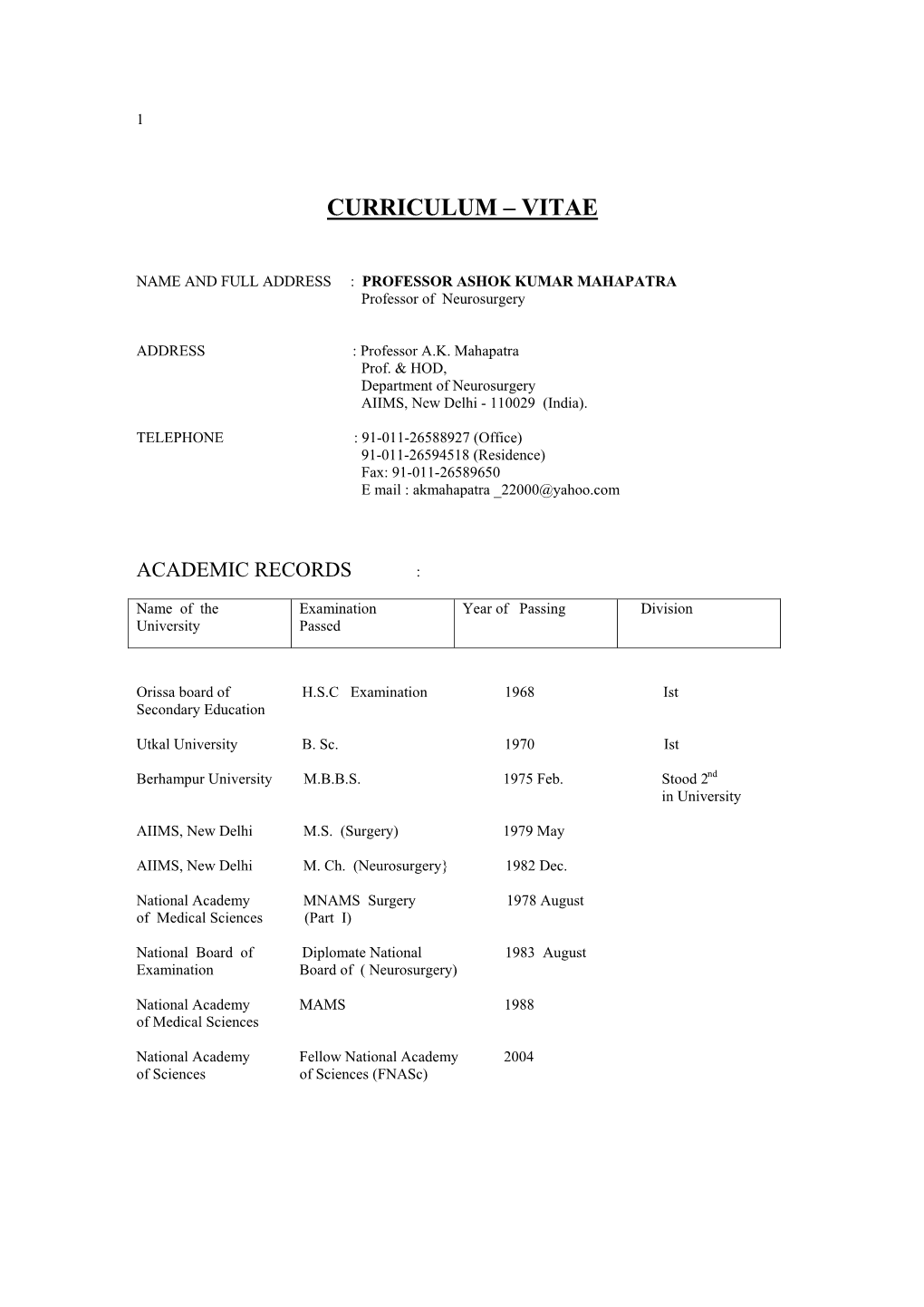 Curriculum – Vitae