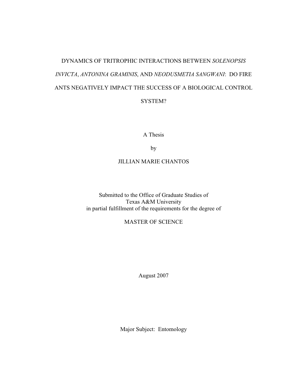 Dynamics of Tritrophic Interactions Between Solenopsis