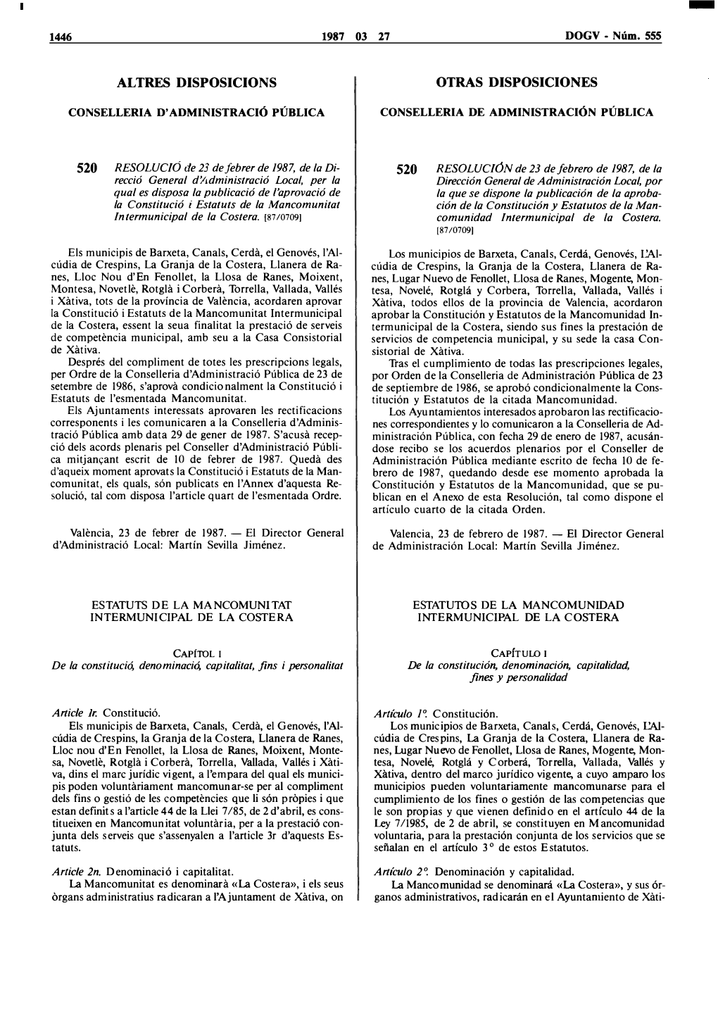 Altres Disposicions Otras Disposiciones