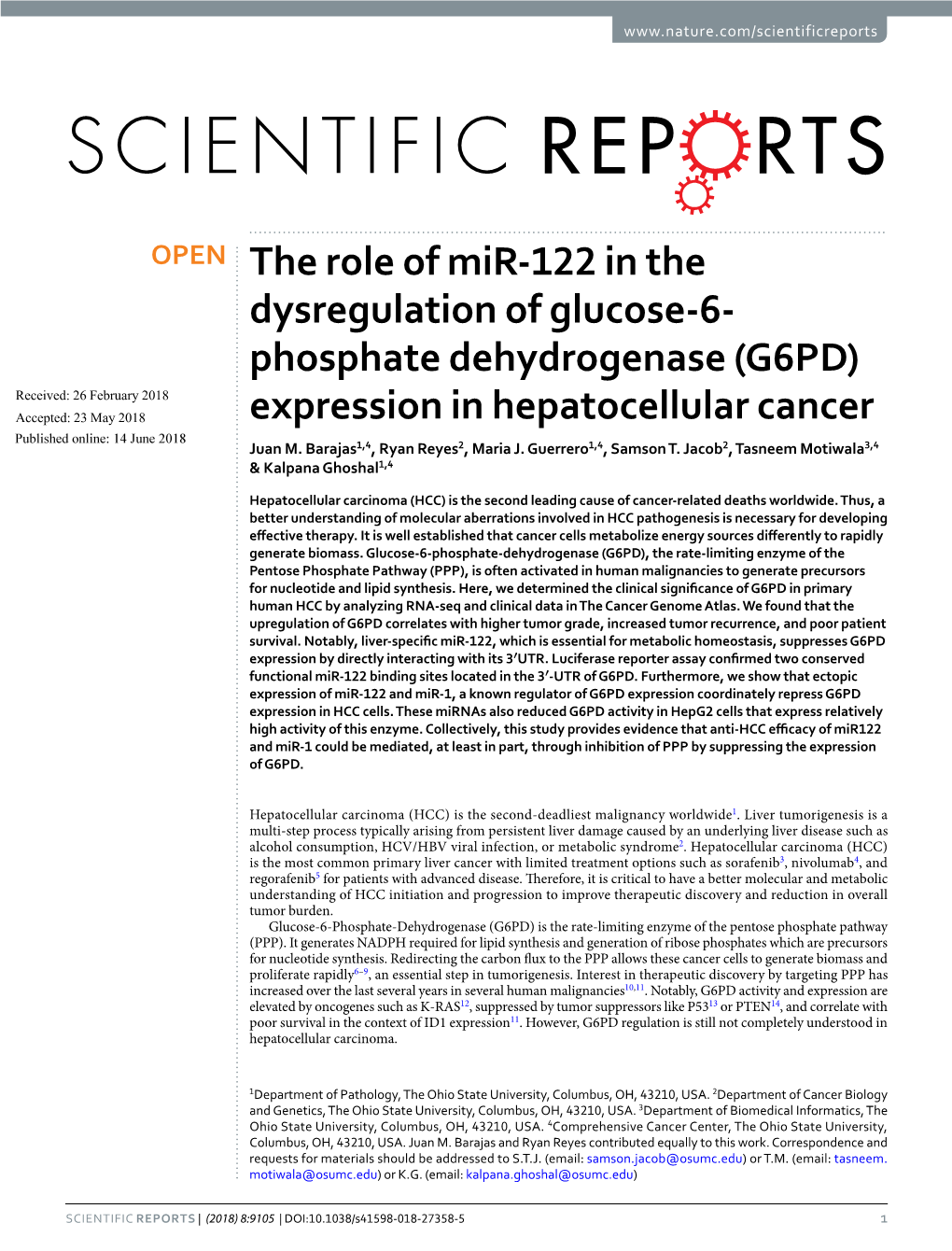 The Role of Mir-122 in the Dysregulation of Glucose-6