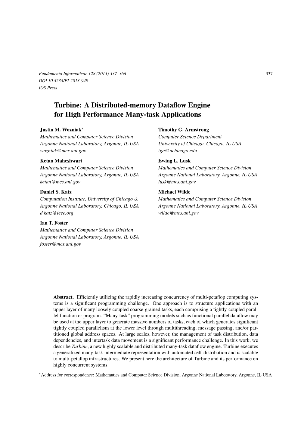 Turbine: a Distributed-Memory Dataflow Engine for High