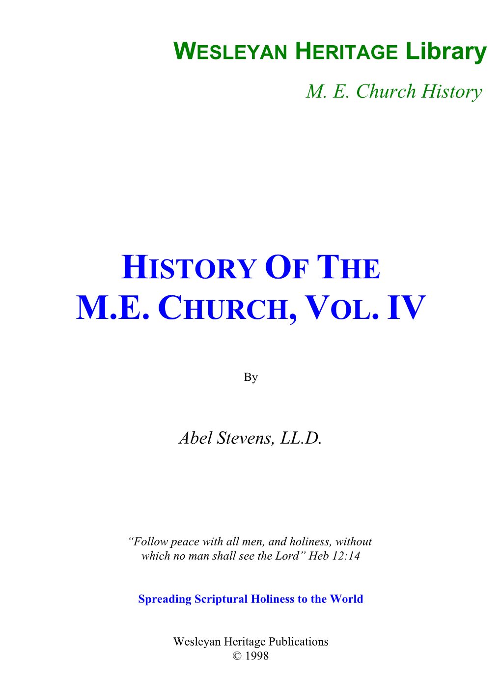 History of the M.E. Church, Vol. Iv