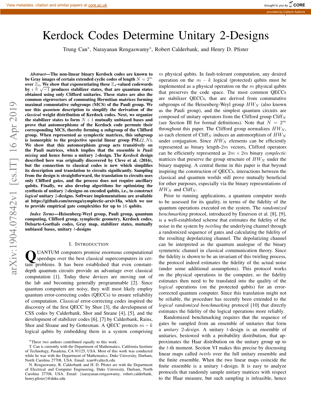 Kerdock Codes Determine Unitary 2-Designs