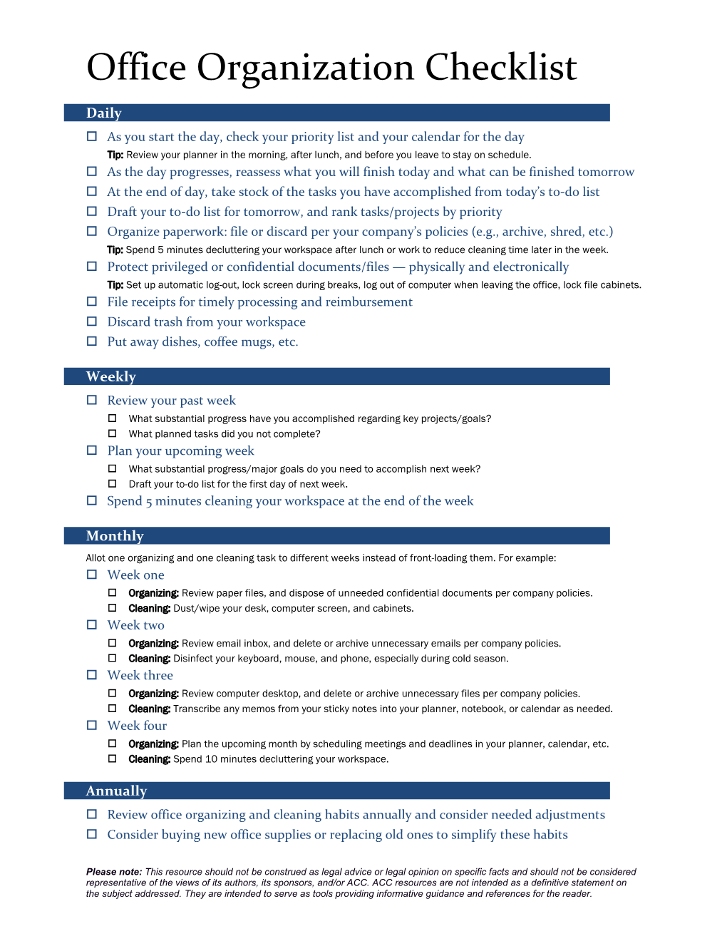 Office Organization Checklist