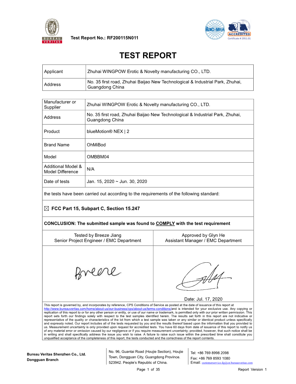 FCC 15.247 BTLE Report