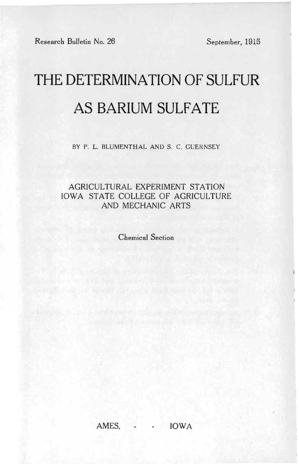 The Determination of Sulfur As Barium Sulfate