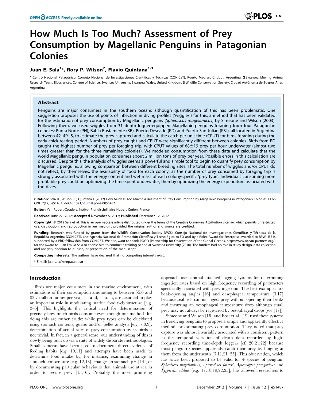 Assessment of Prey Consumption by Magellanic Penguins in Patagonian Colonies