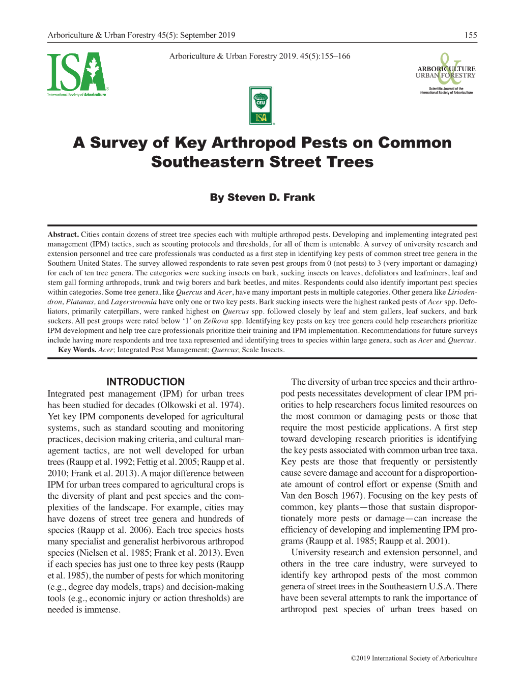 A Survey of Key Arthropod Pests on Common Southeastern Street Trees