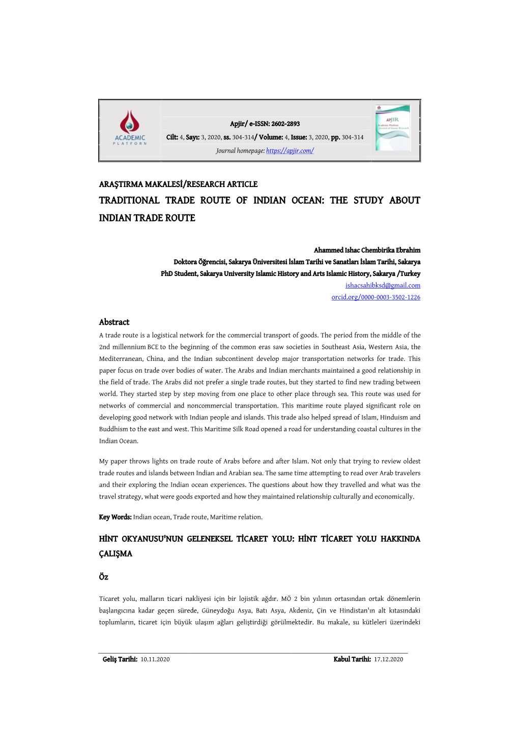 Traditional Trade Route of Indian Ocean: the Study About Indian Trade Route