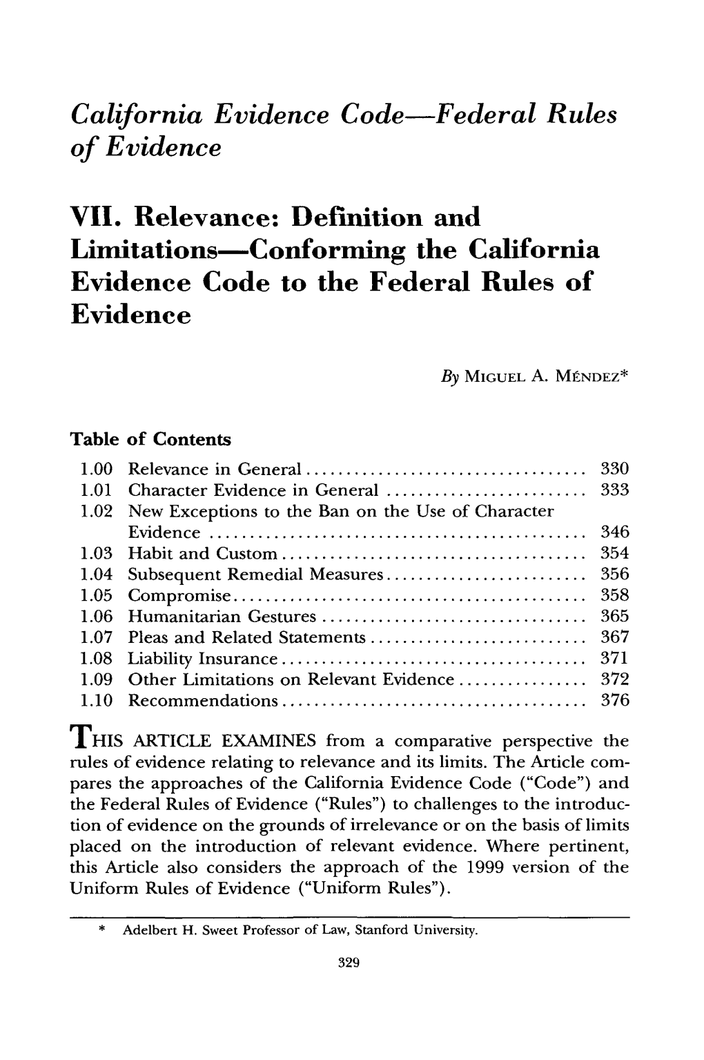 Definition and Limitations-Conforming the California Evidence Code to the Federal Rules of Evidence