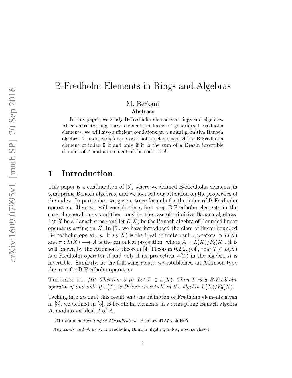 B-Fredholm Elements in Rings and Algebras