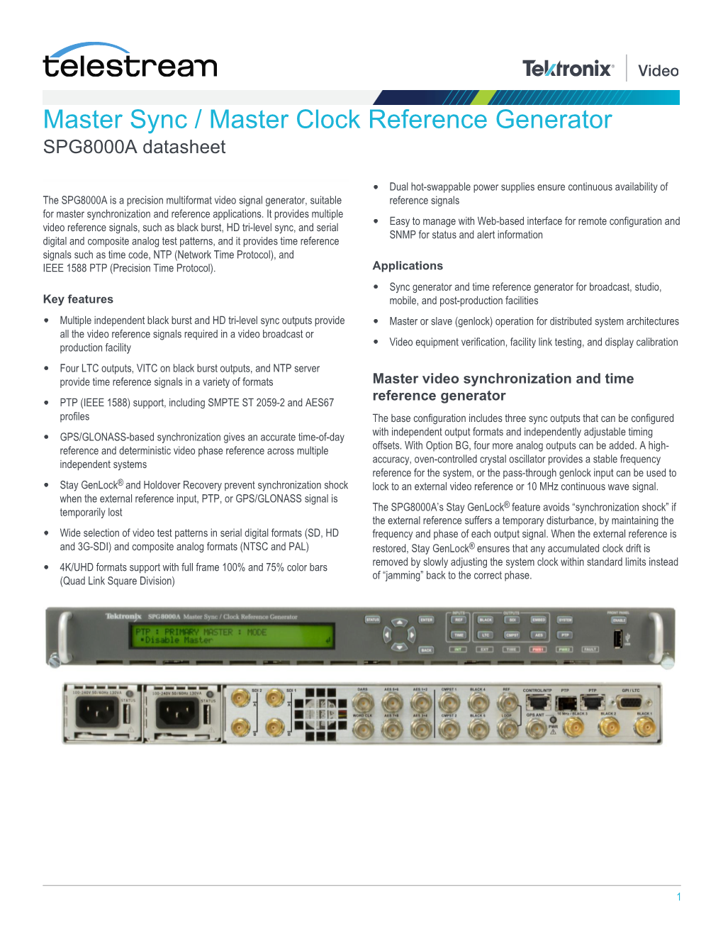 SPG8000A Master Sync / Master Clock Reference