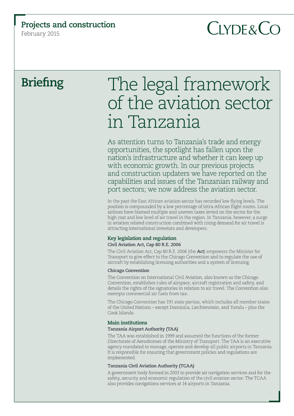 The Legal Framework of the Aviation Sector in Tanzania