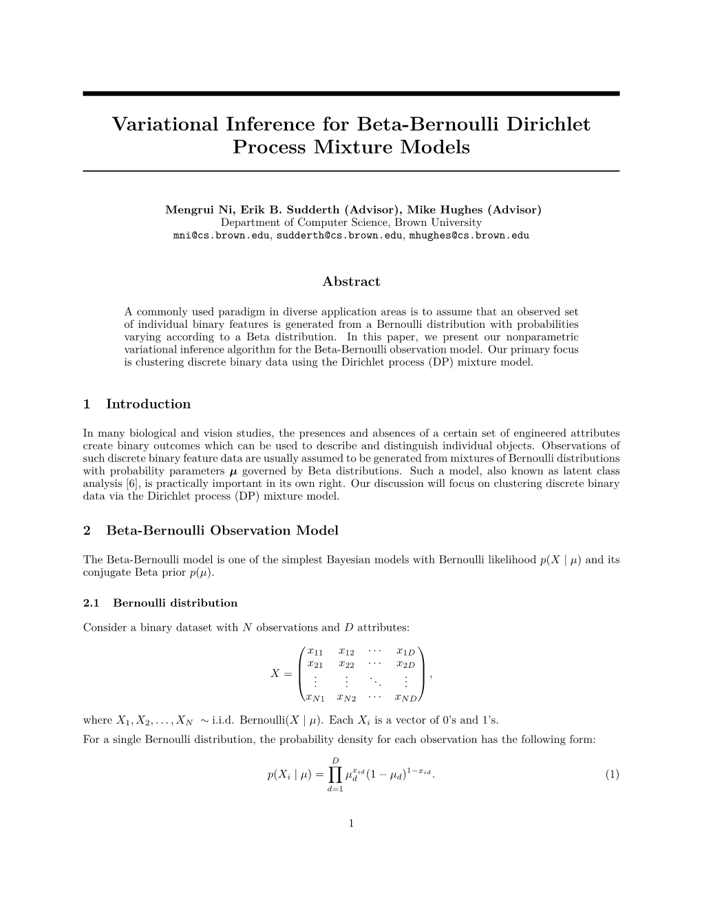 Variational Inference for Beta-Bernoulli Dirichlet Process Mixture Models