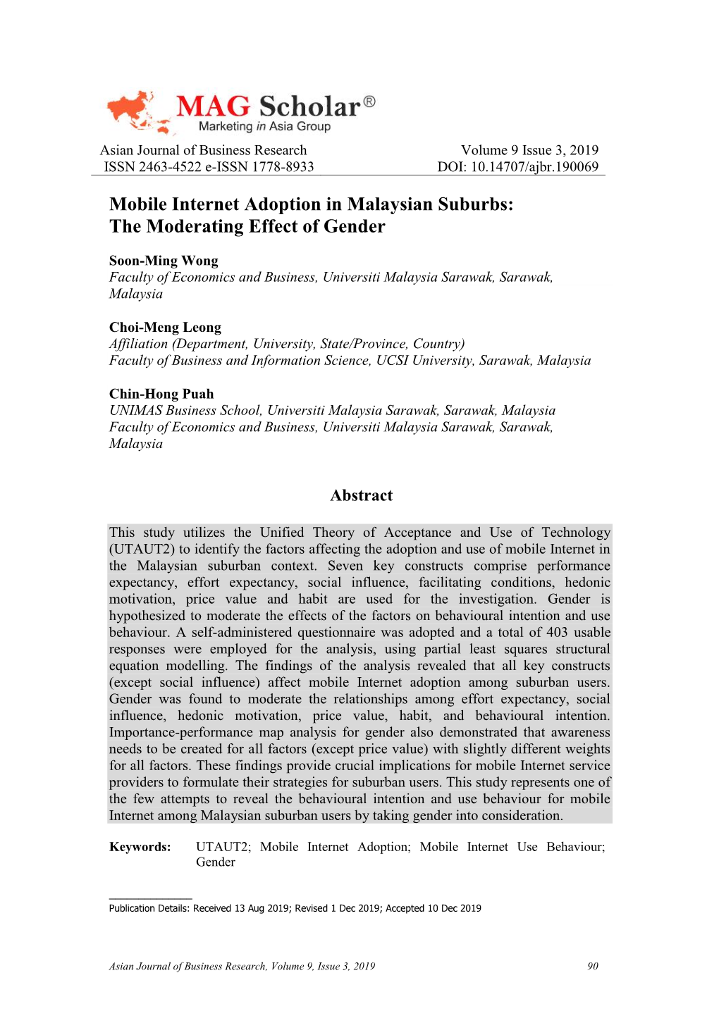 Mobile Internet Adoption in Malaysian Suburbs: the Moderating Effect of Gender