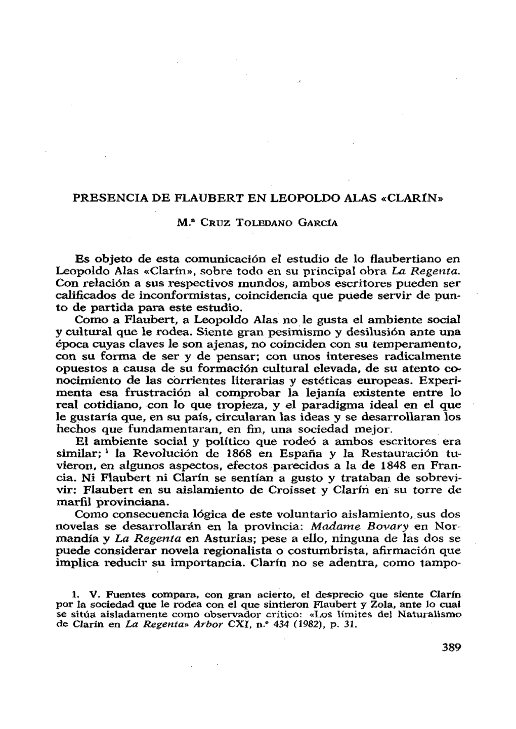 Presencia De Flaubert En Leopoldo Alas "Clarín"