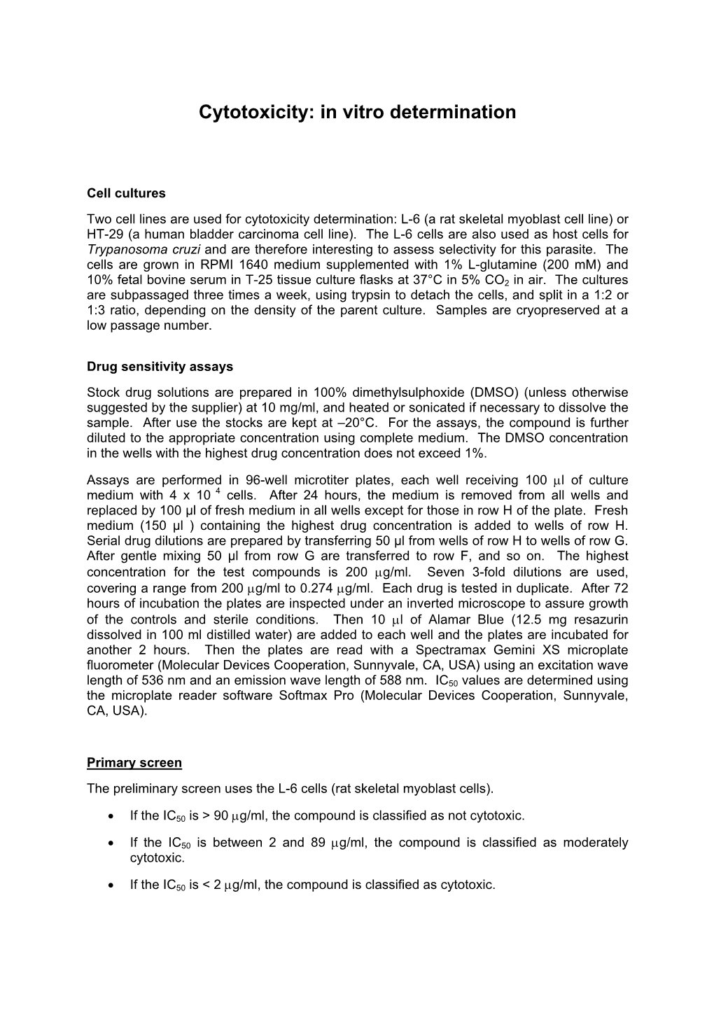 Cytotoxicity: in Vitro Determination