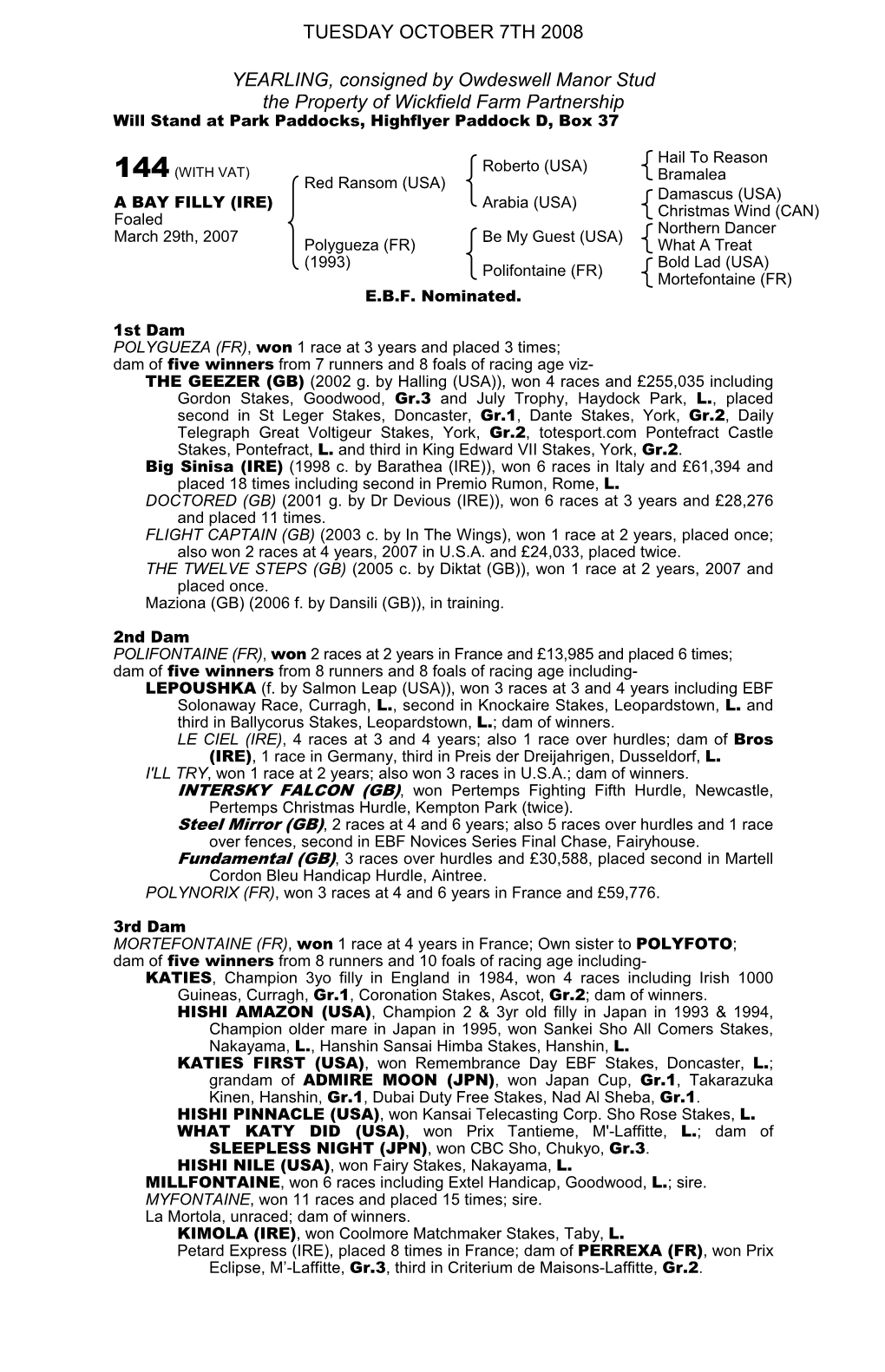 October Yearling Sale Book 1