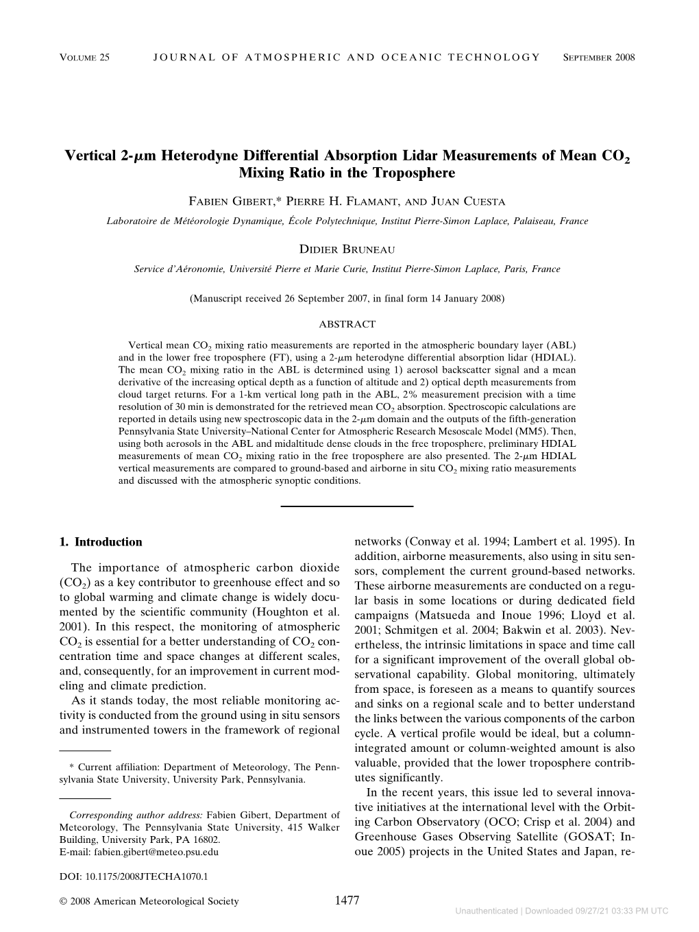 M Heterodyne Differential Absorption Lidar Measurements of Mean CO2 Mixing Ratio in the Troposphere