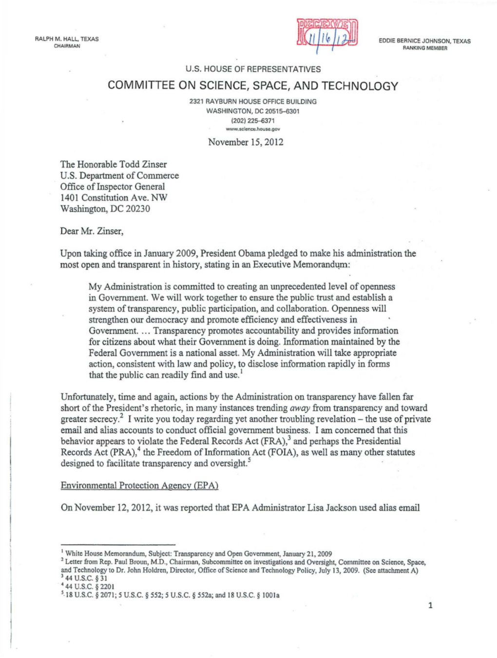 Letter to IG from Reps. Hall/Smith Re