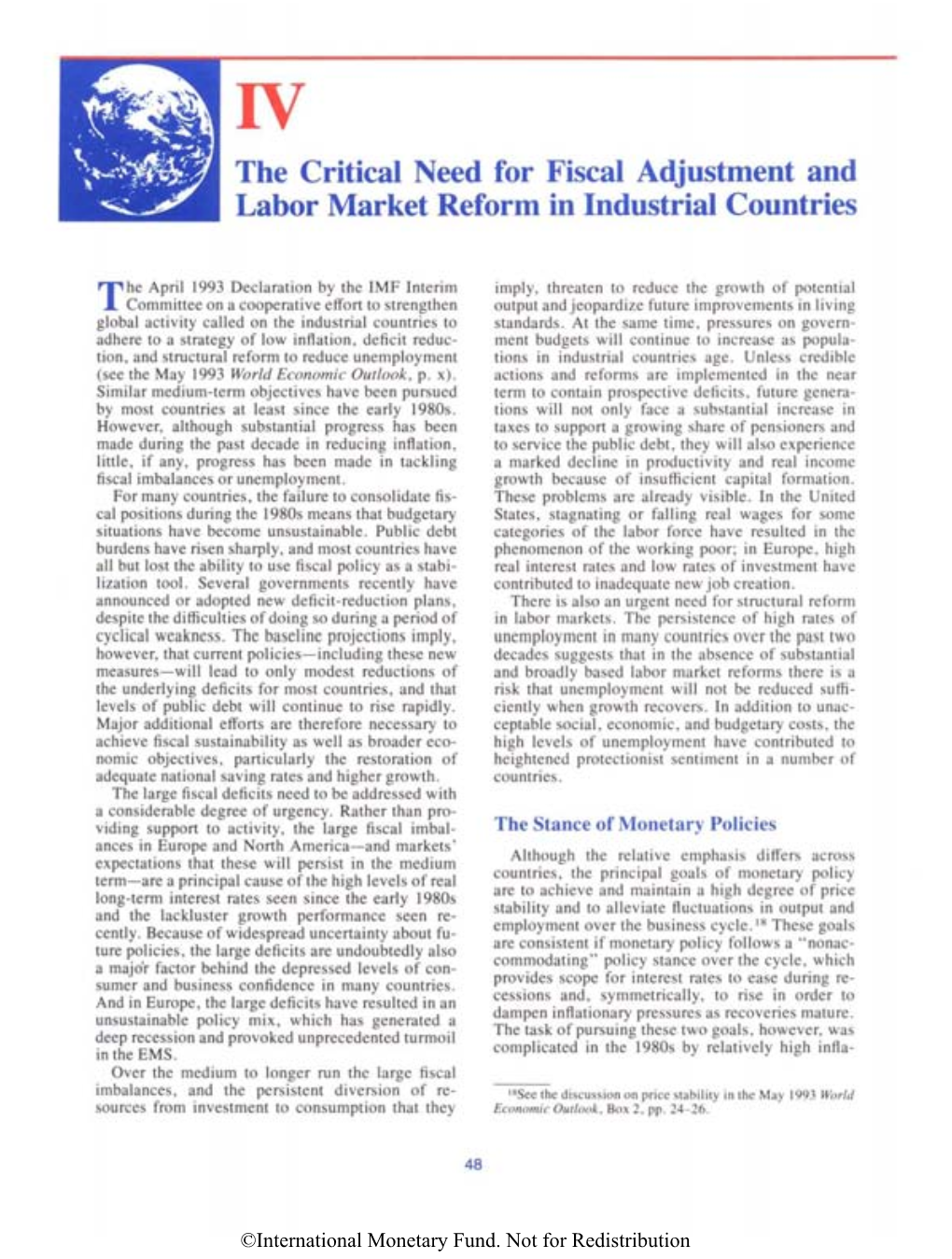 The Critical Need for Fiscal Adjustment and Labor Market Reform in Industrial Countries