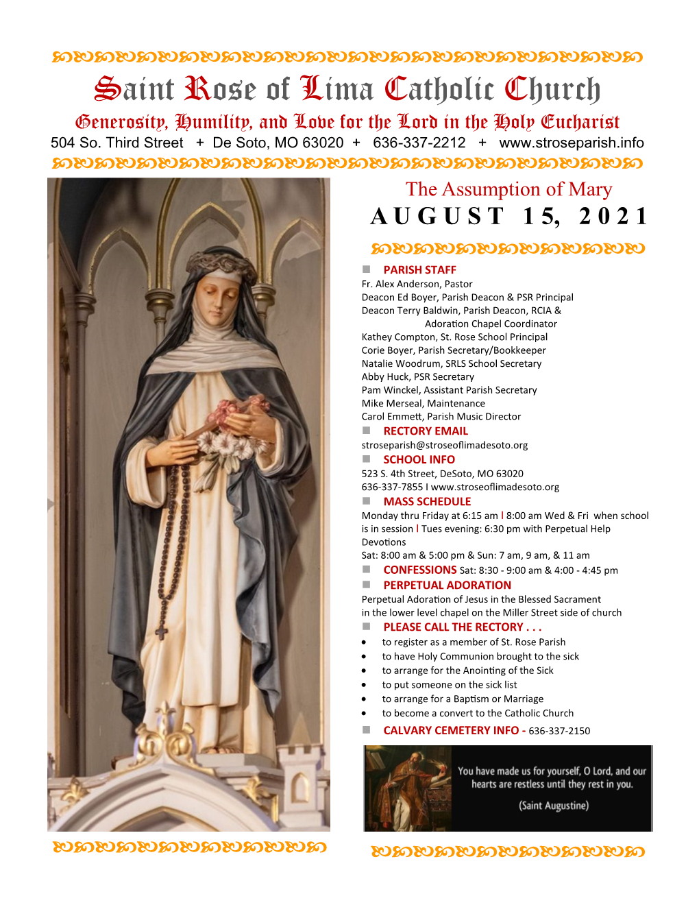 Saint Rose of Lima Catholic Church Generosity, Humility, and Love for the Lord in the Holy Eucharist 504 So