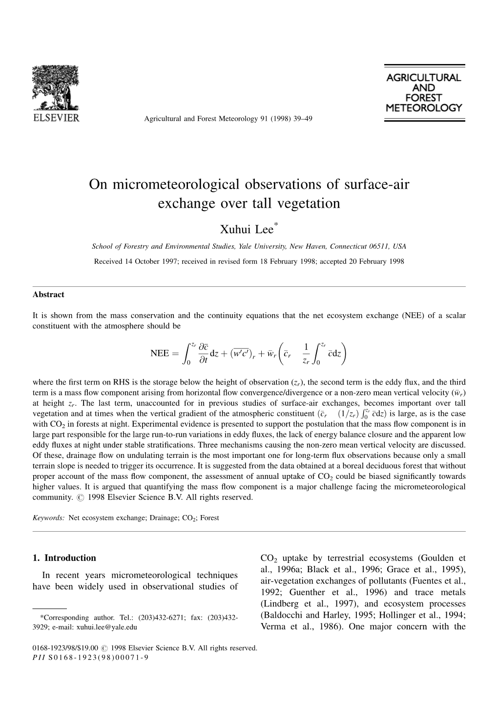 On Micrometeorological Observations of Surface-Air Exchange Over Tall Vegetation