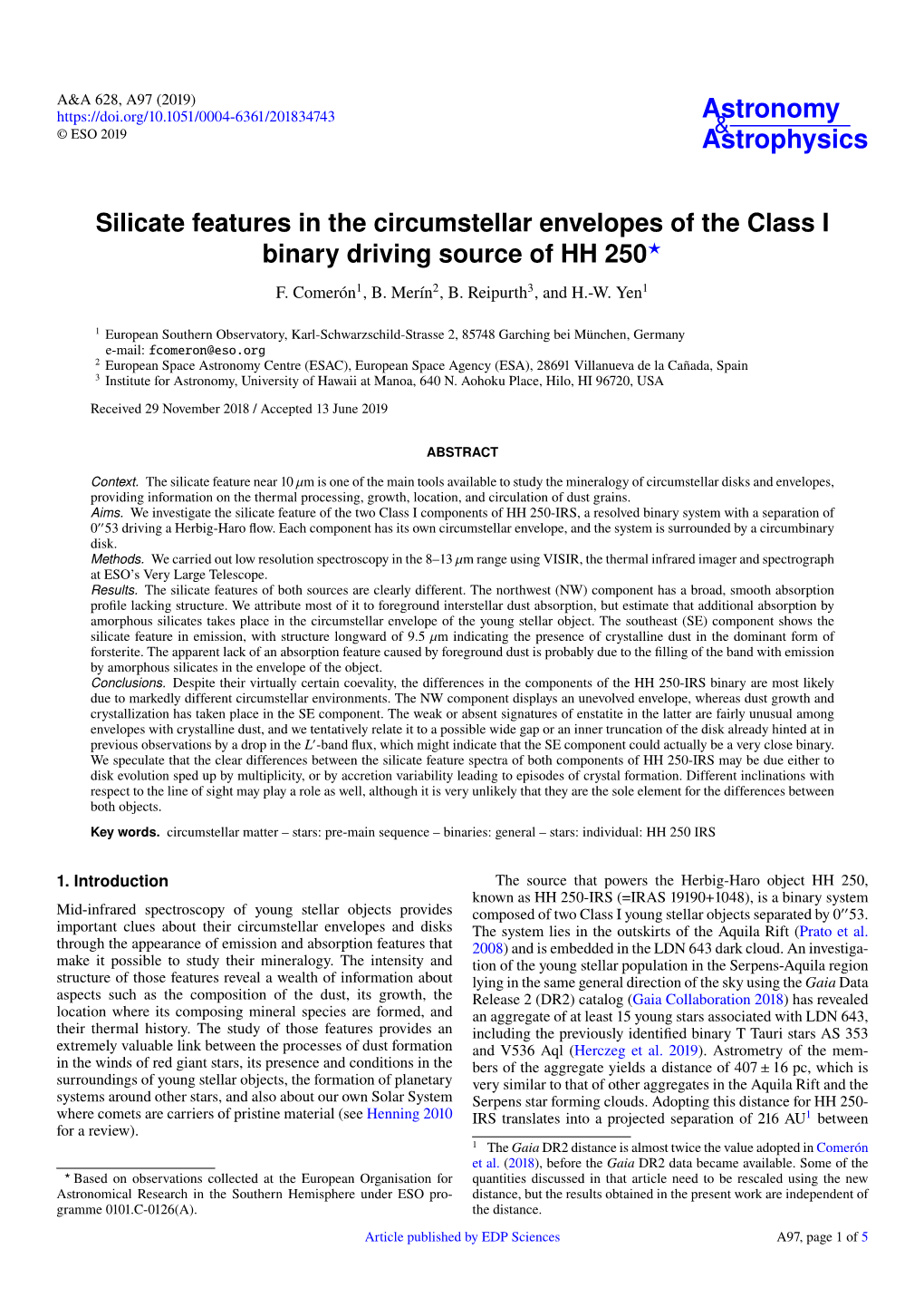 Silicate Features in the Circumstellar Envelopes of the Class I Binary Driving Source of HH 250? F