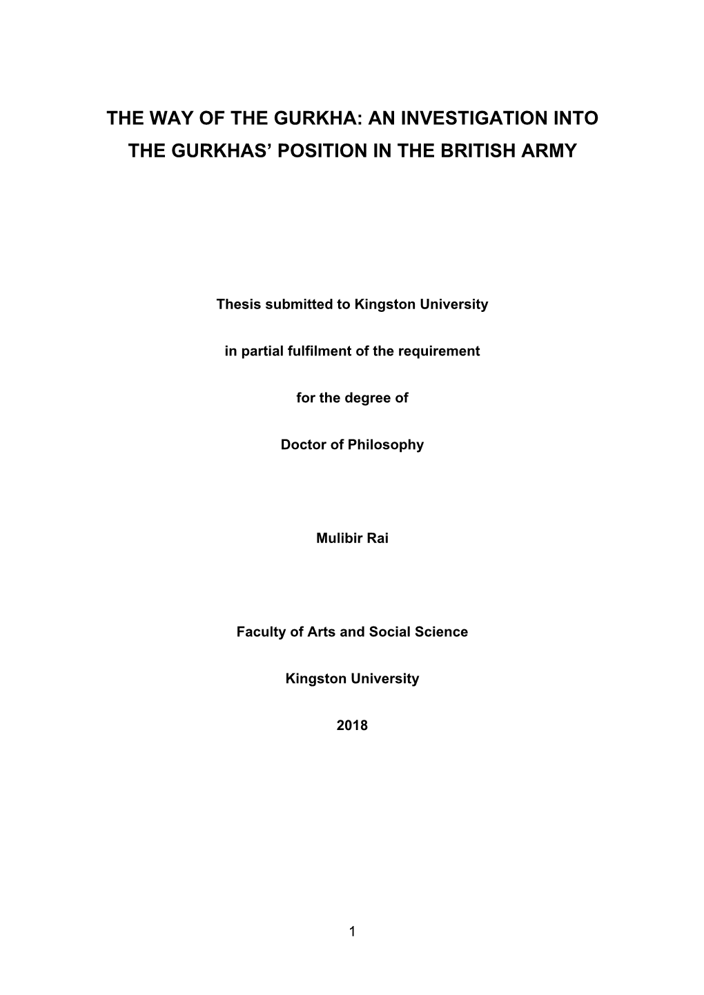 An Investigation Into the Gurkhas' Position in The