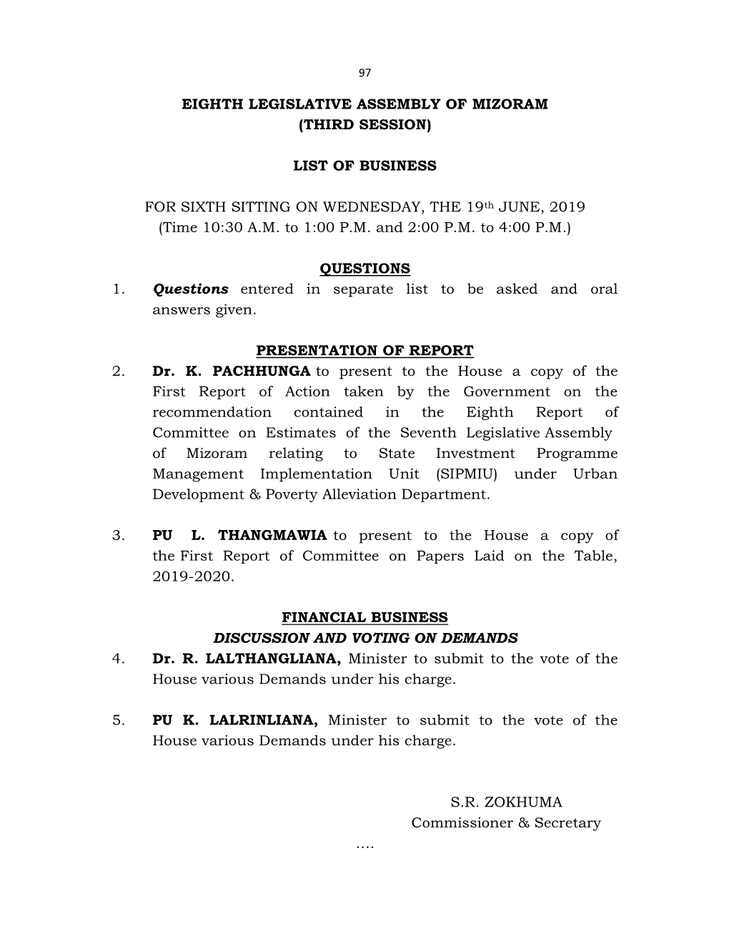 Eighth Legislative Assembly of Mizoram (Third Session)