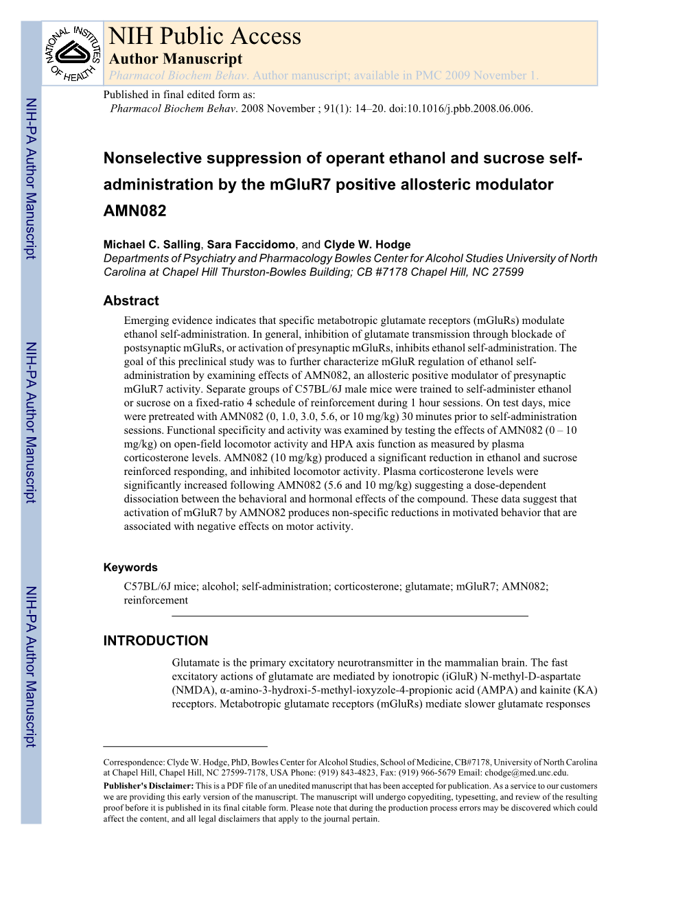 NIH Public Access Author Manuscript Pharmacol Biochem Behav