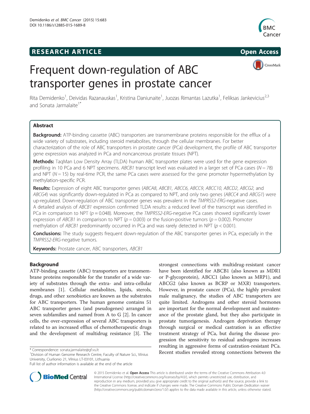 Frequent Down-Regulation of ABC Transporter Genes in Prostate Cancer