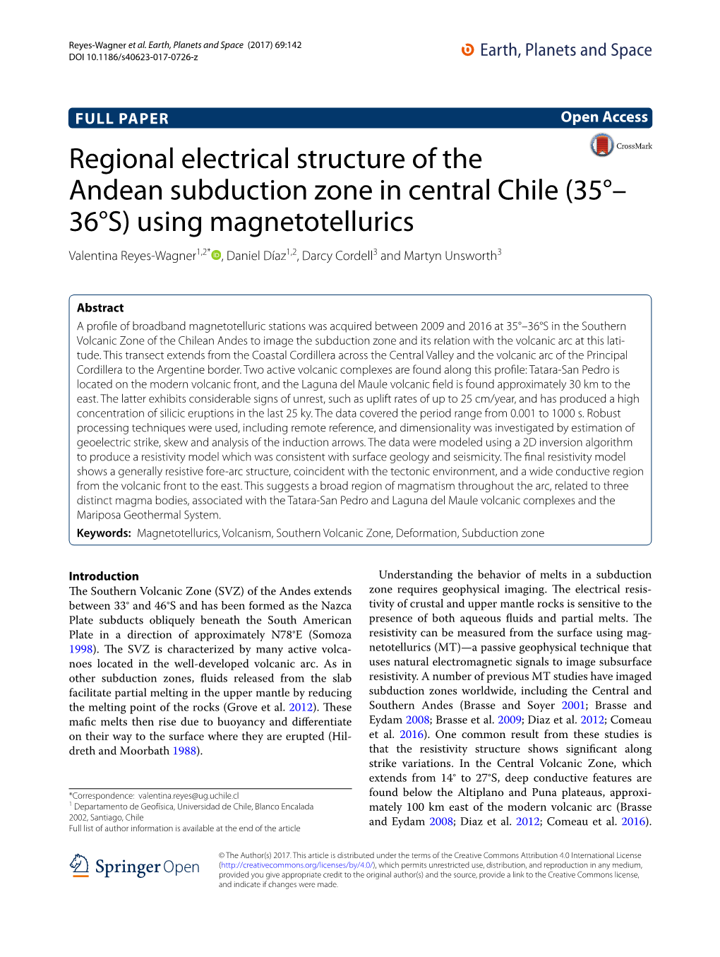 Regional Electrical Structure of the Andean Subduction Zone in Central Chile (35°–36°S) Using Magnetotellurics