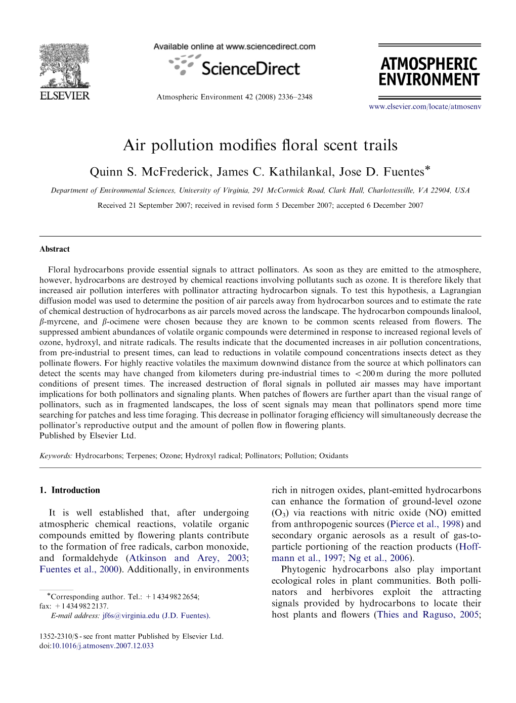 Air Pollution Modifies Floral Scent Trails